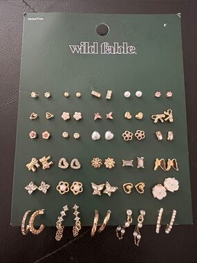wild fable Gold Tone Multi-Style Earring Set with White Pearls and Pink Accents